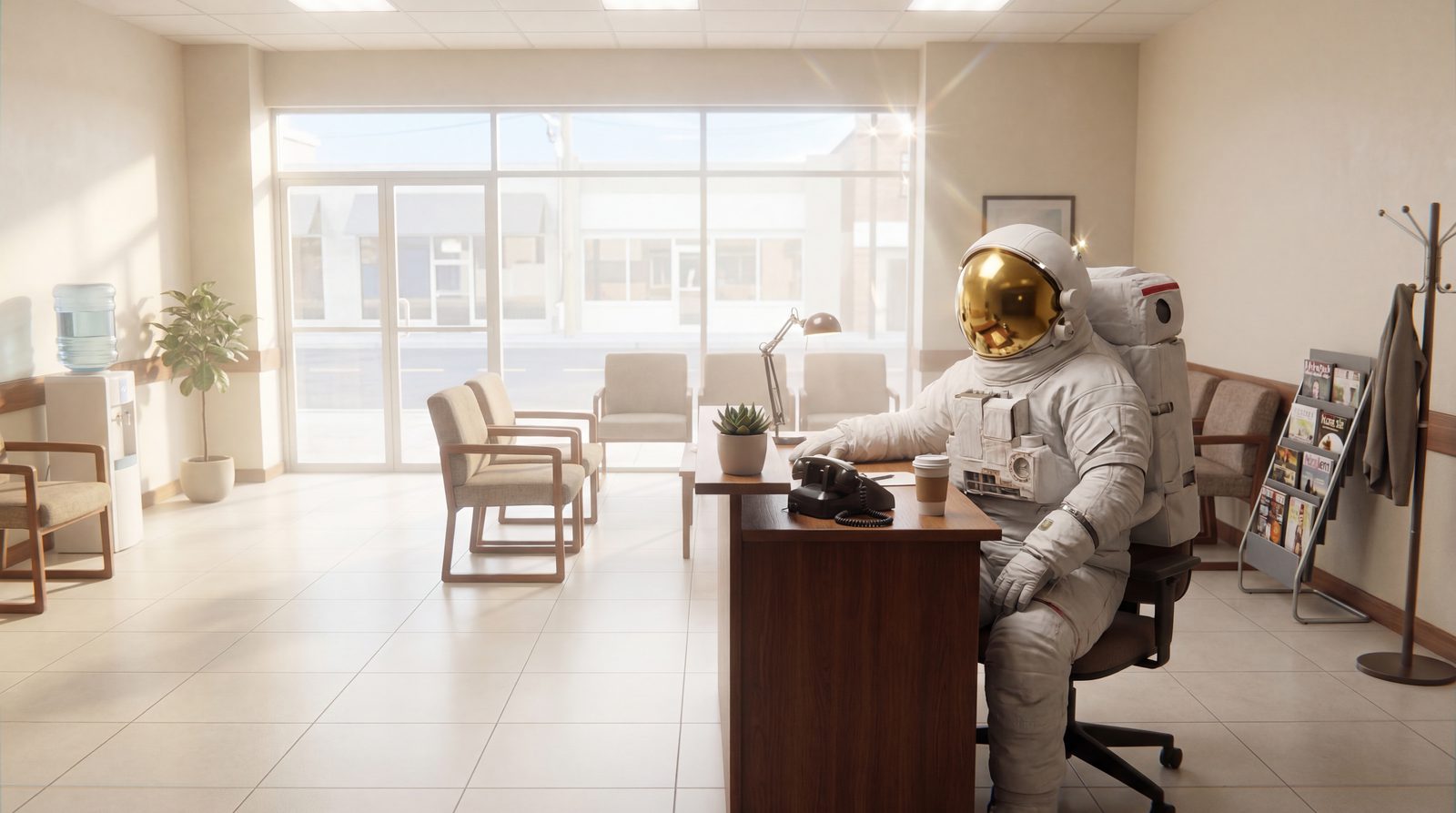 Astro at the front desk