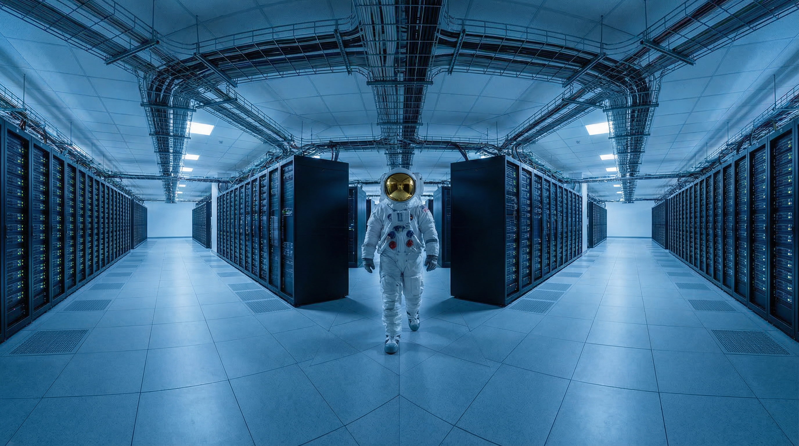 Racks of networking equipment in a data centre